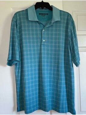 Greg Norman Collection Teal Plaid Short-Sleeve Polo